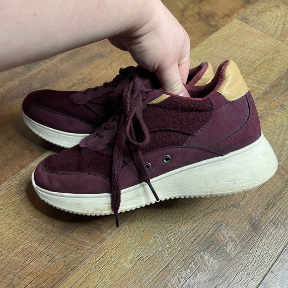 Zara Basic Woman’s Burgundy Suede Platform Sneakers Size 39 (US 8) - Picture 7 of 12
